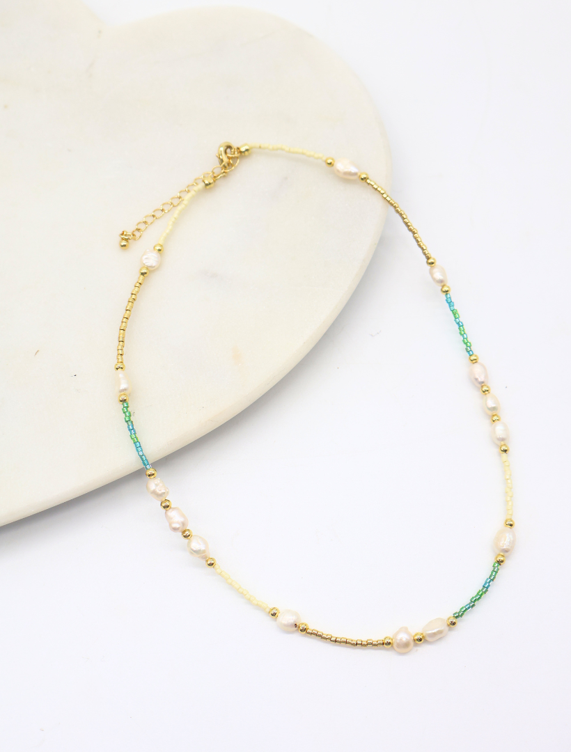 Turquoise and Gold Pearl Necklace