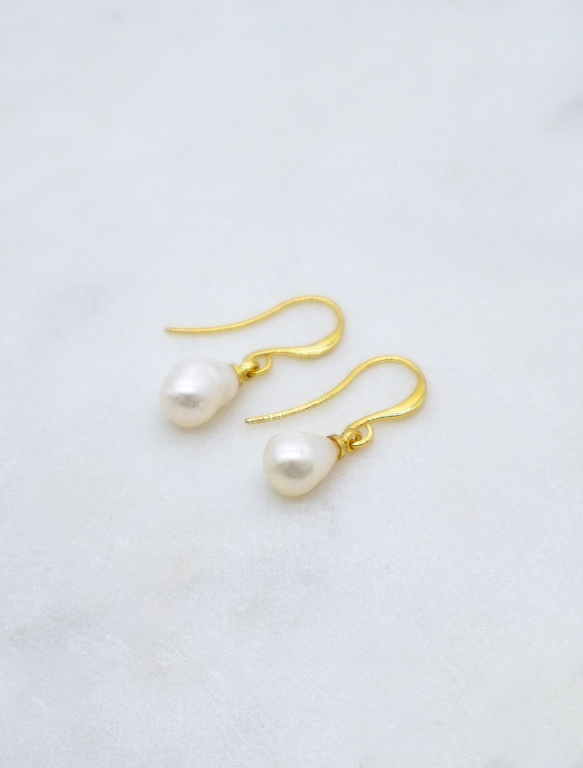 Pearl Drop Hook Earrings Gold