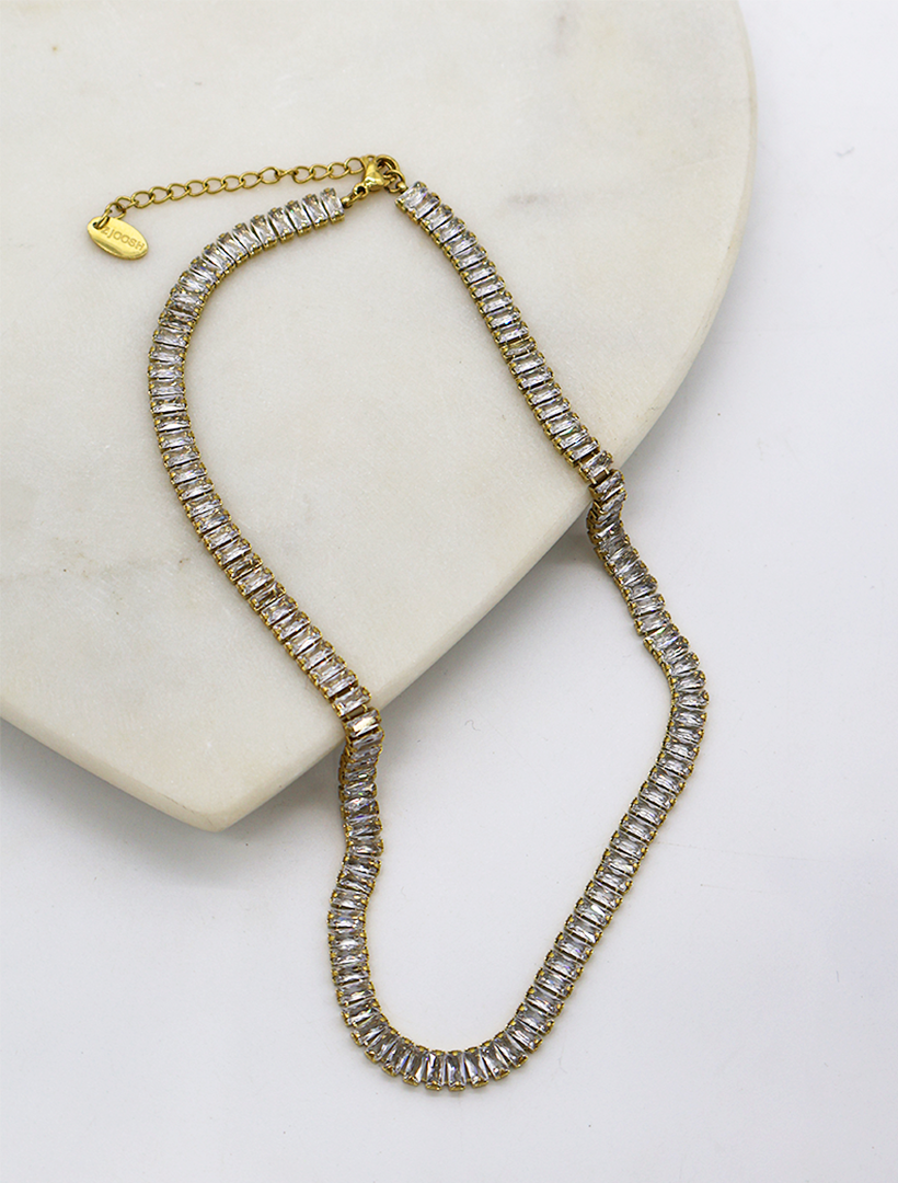 Baguette Crystal Necklace Gold