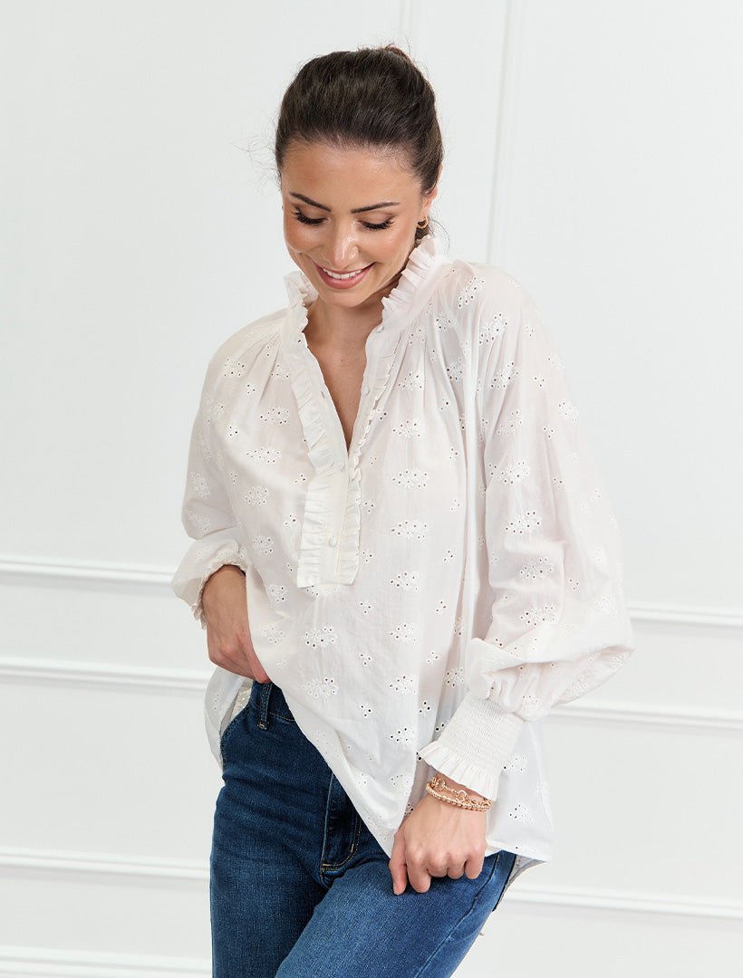 Amelie Lace Blouse White - Zjoosh
