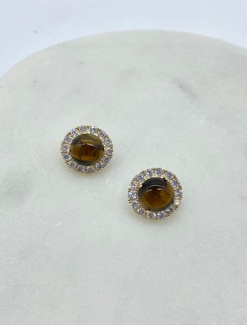 Tigers Eye and Crystal Studs