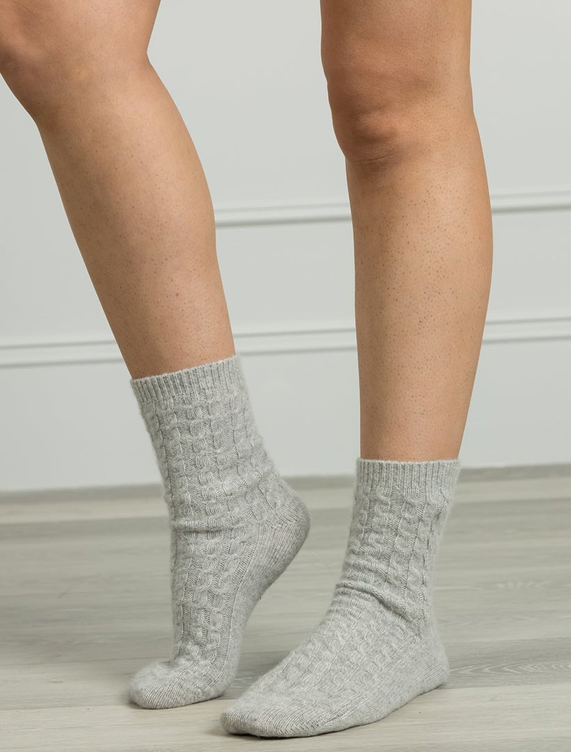 Cashmere Cable Knit Bed Socks Grey - Zjoosh