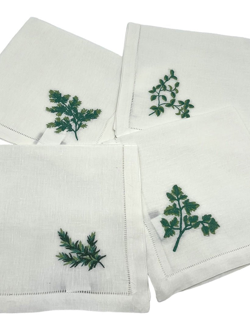 Herb Embroidered Linen Napkin Set of 4 - Zjoosh