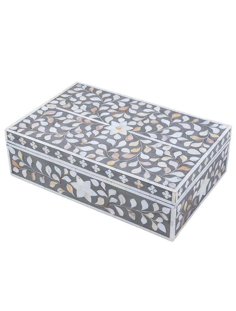 Mother Of Pearl Box Floral Taupe - Zjoosh