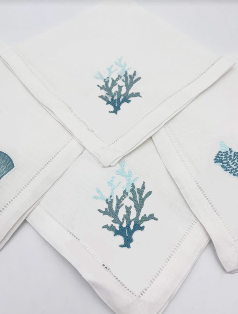 Seaside Embroidered Linen Napkin Set of 4 - Zjoosh