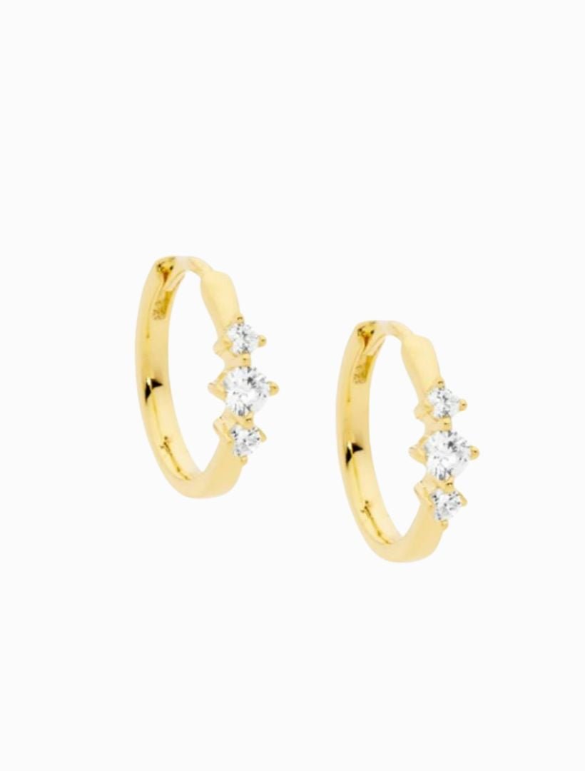 14mm Hoop Earrings 3 Cubic Zirconia Gold - Zjoosh