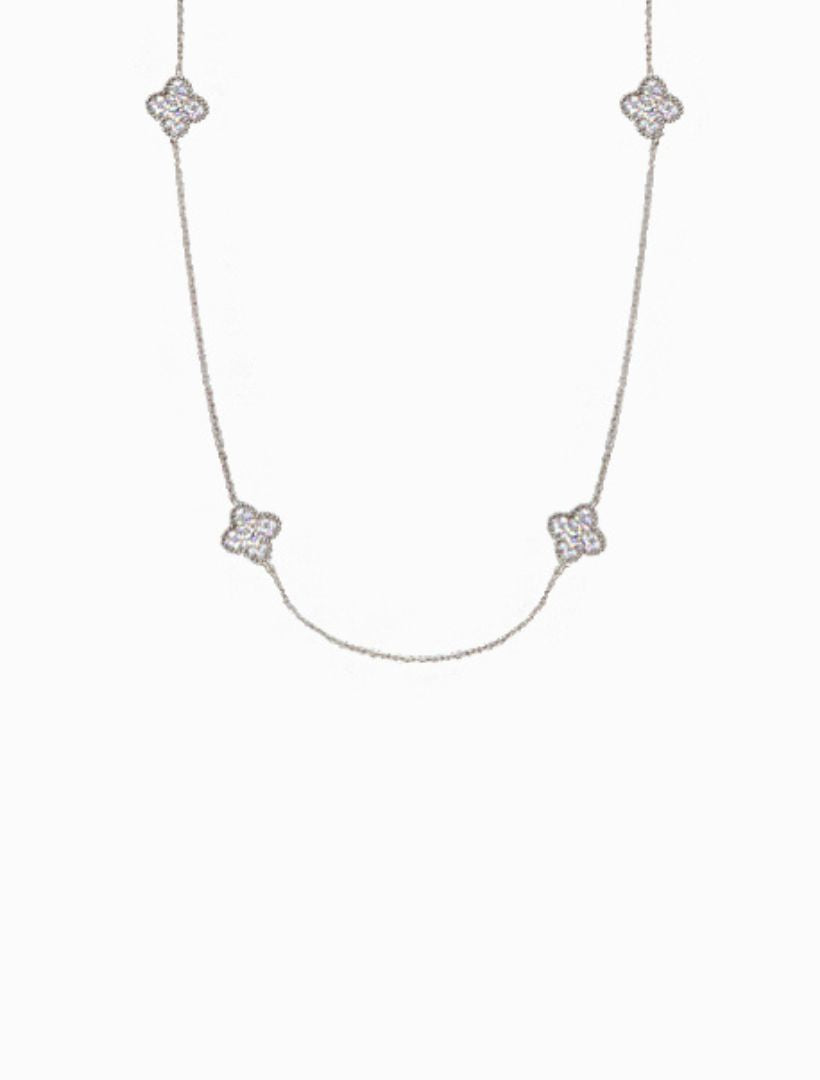 Crusted Clover Necklace Silver