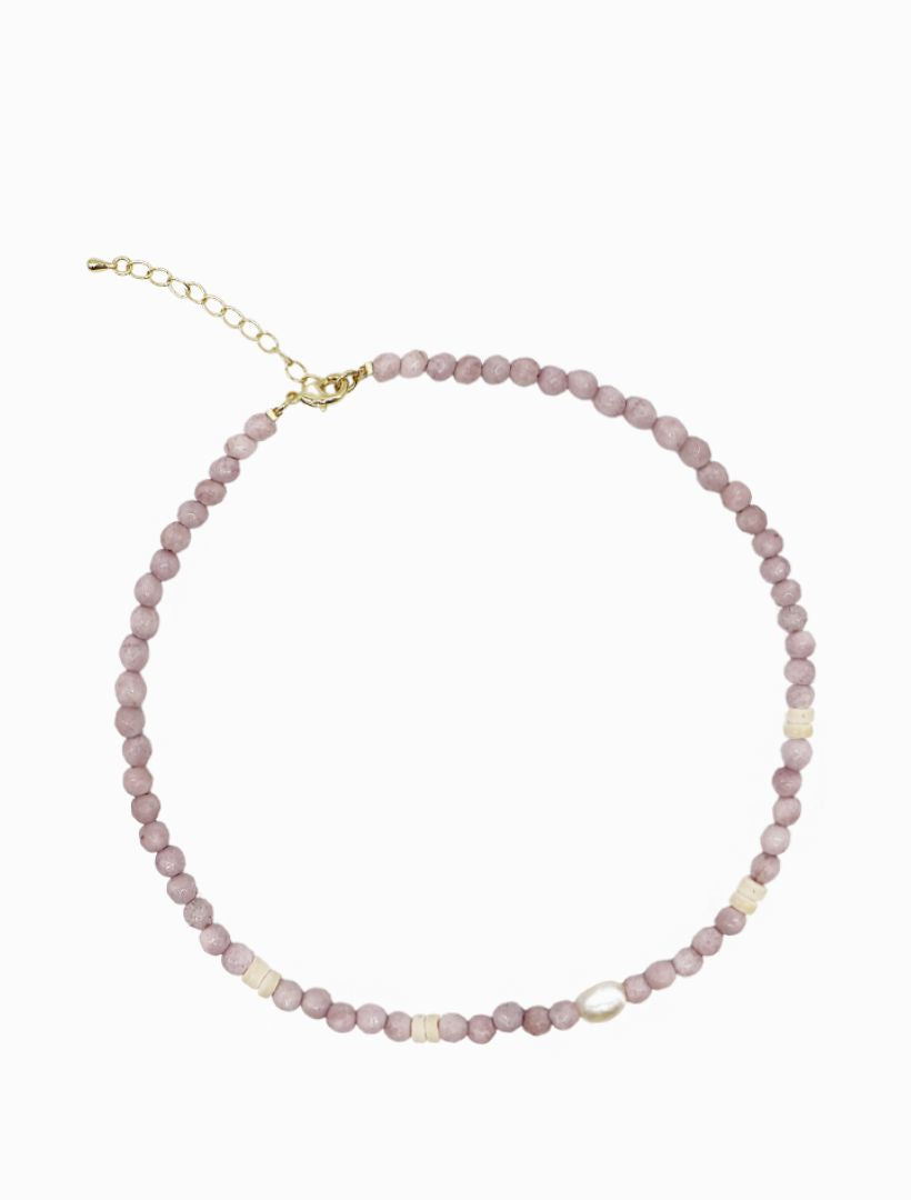 Stone and Pearl Necklace Lilac