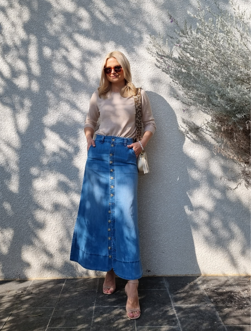 Denim Skirt Long - Blue Denim – Miss Nelly Boutique