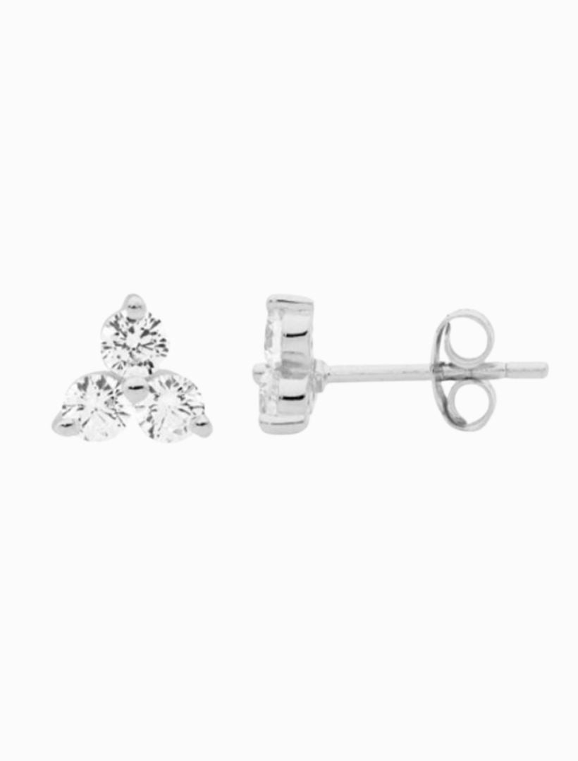 3mm Cubic Zirconia Claw Set Studs Rhodium - Zjoosh