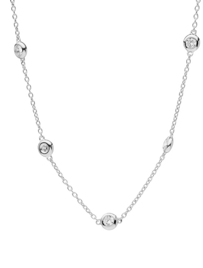 Bezel Set Cz Chain Necklace Rhodium