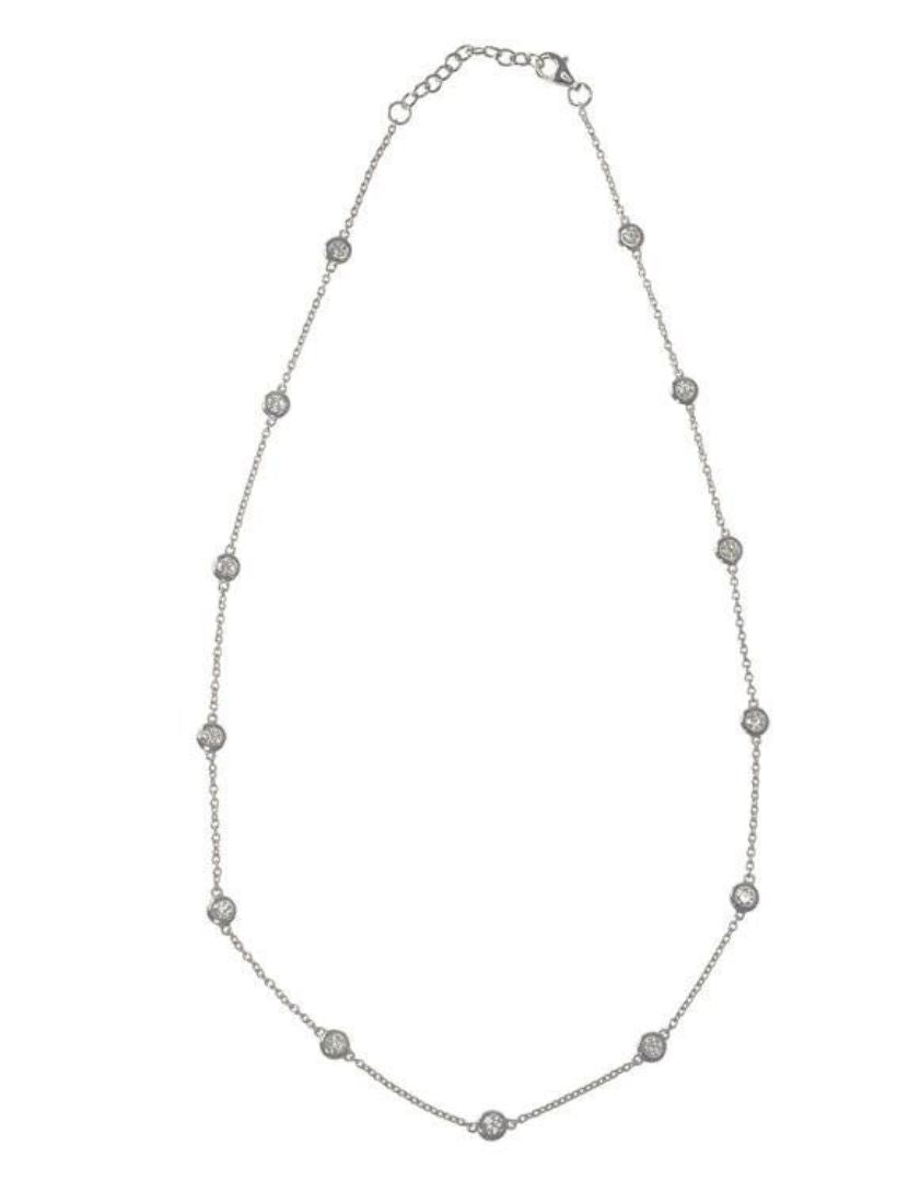 Bezel Set Cz Chain Necklace Rhodium