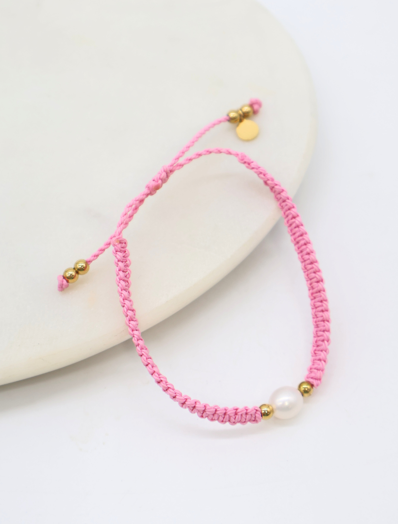 Pearl Drawstring Bracelet Pink
