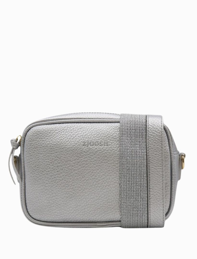 Front view - silver cross body bag