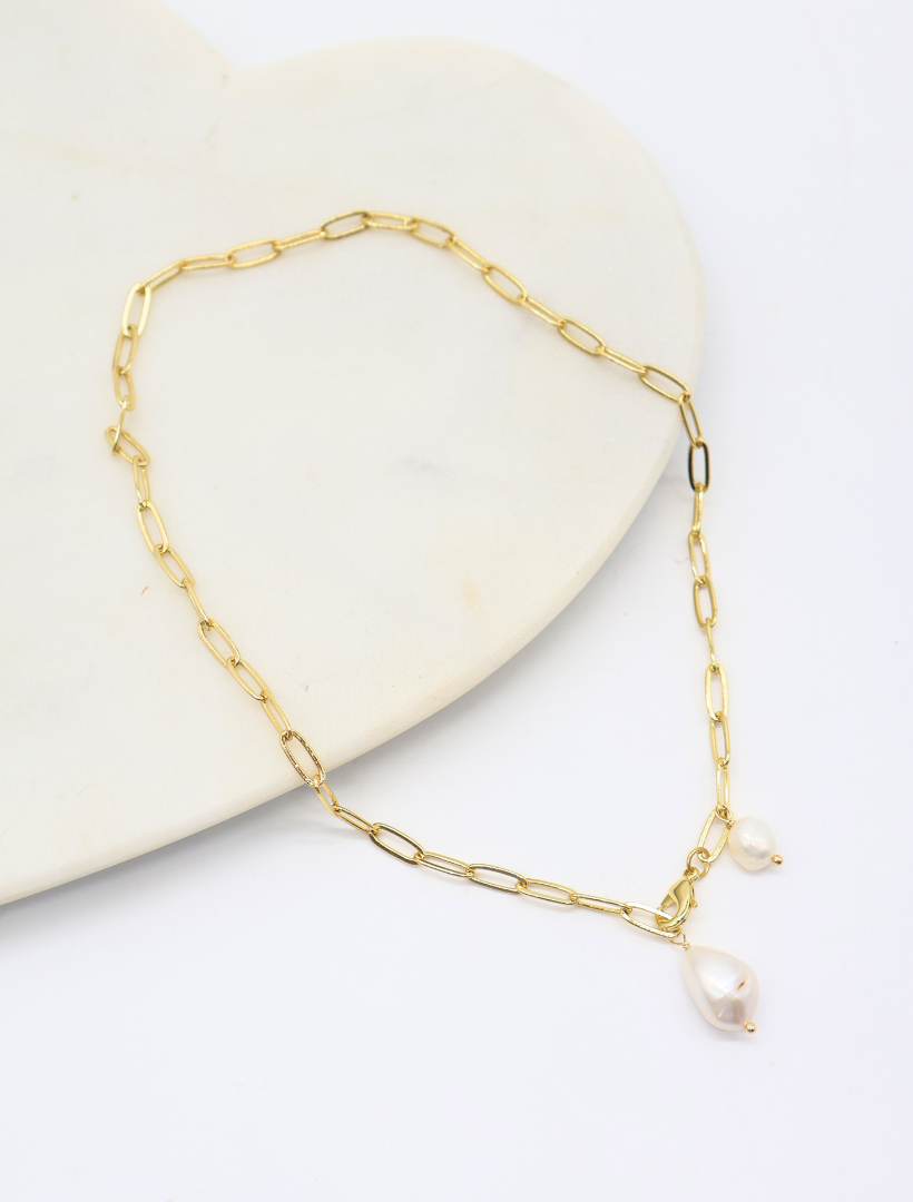Paper Clip Pearl Drop Necklace