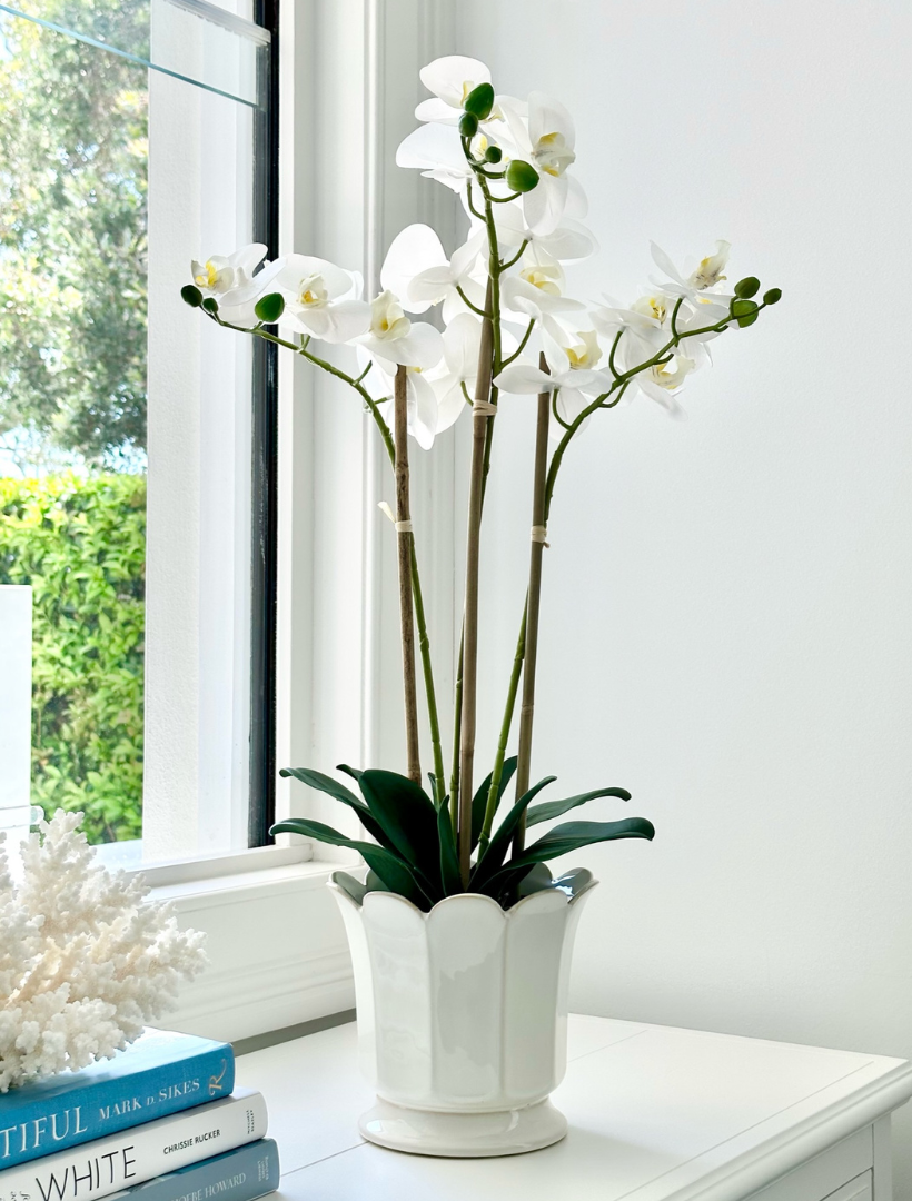 Front view - white scallop large vase