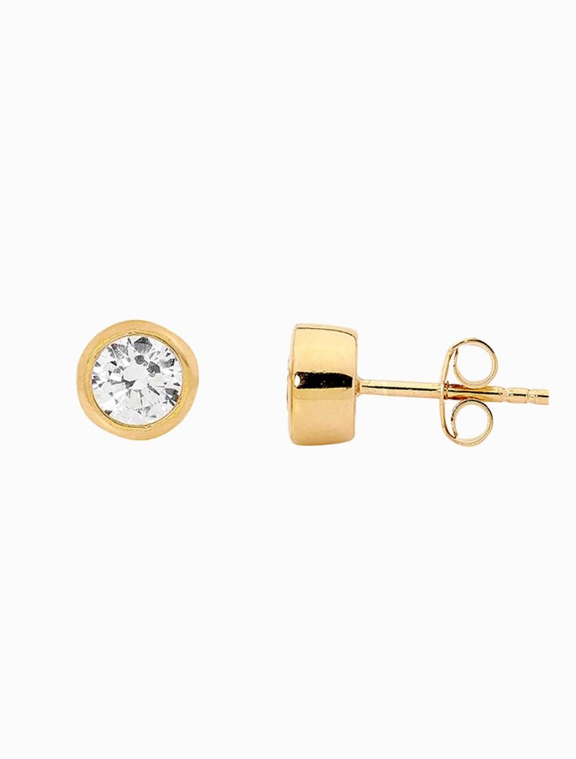 5mm Cubic Zirconia Bezel Studs Gold - Zjoosh