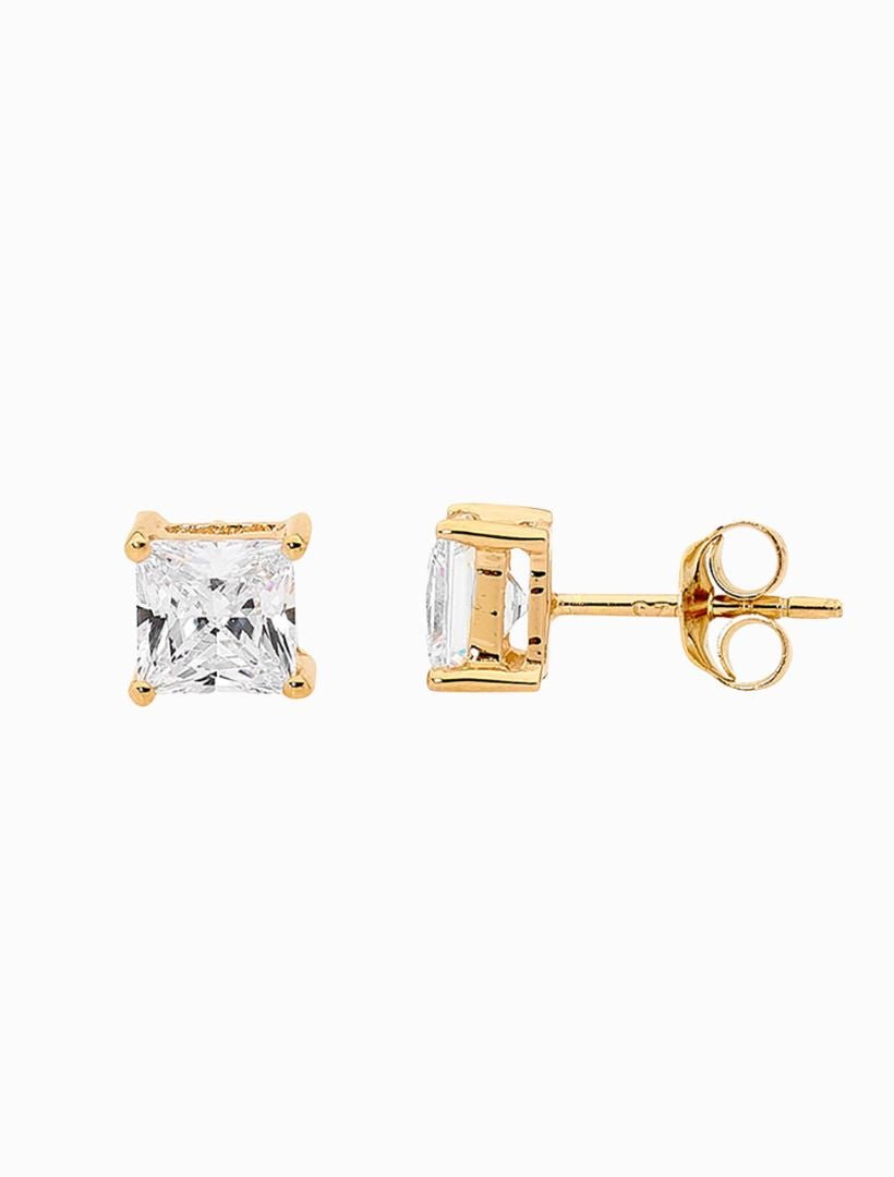 5mm Princess Cubic Zirconia Claw Studs Gold - Zjoosh