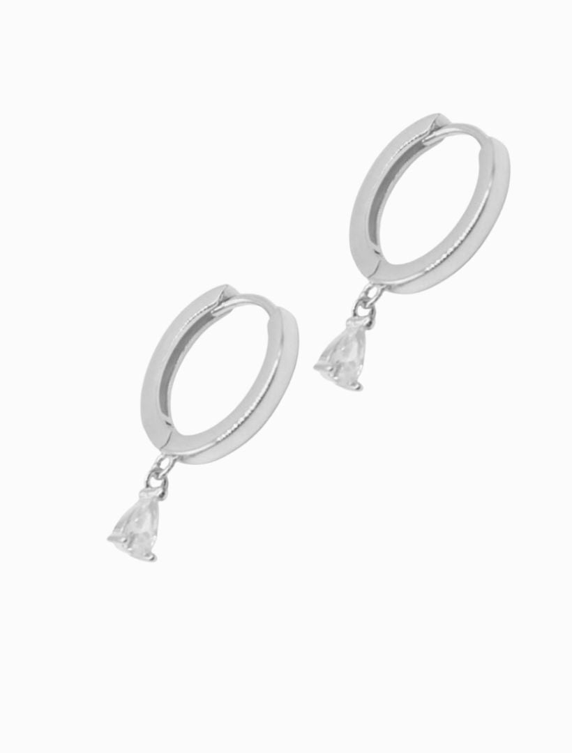 Lucienne Hoops with Cubic Zirconia Drop Rhodium