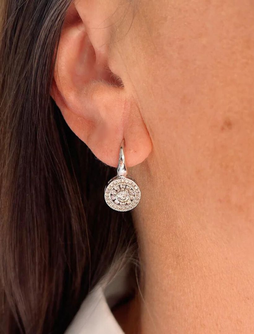 Cubic Zirconia Drop Earrings on French Hook Rhodium