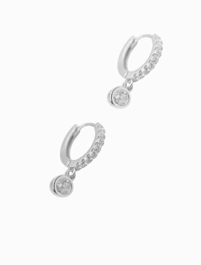 Lucienne Small Drop Cubic Zirconia Hoops Rhodium