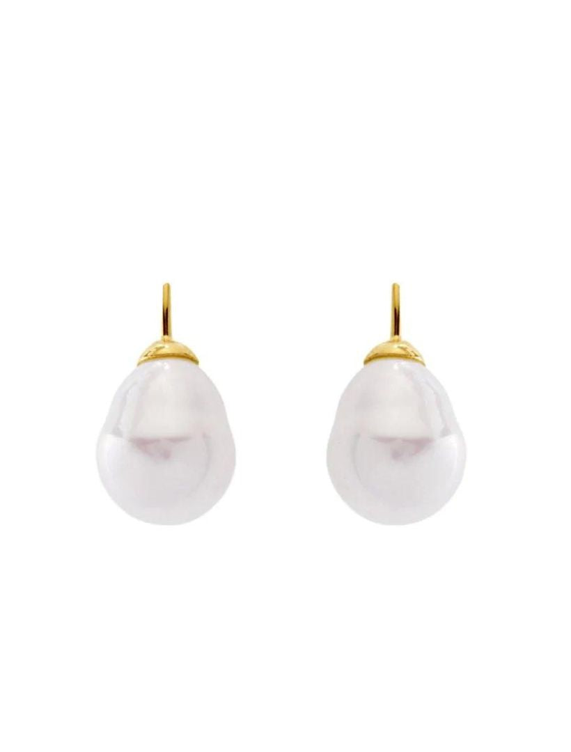 White Baroque Pearl on Gold French Hook