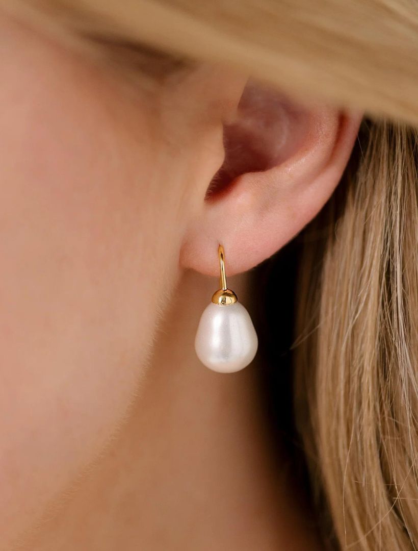 White Baroque Pearl on Gold French Hook