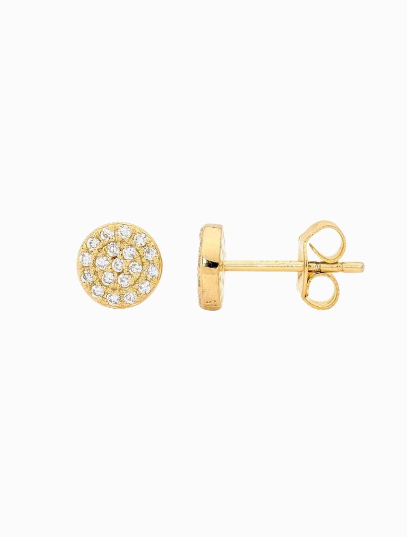 7mm Cubic Zirconia Pave Circle Studs Gold - Zjoosh