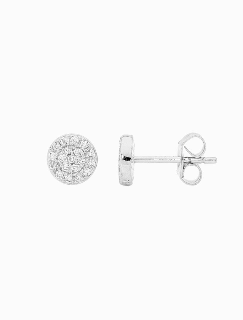 7mm Cubic Zirconia Pave Circle Studs Rhodium - Zjoosh