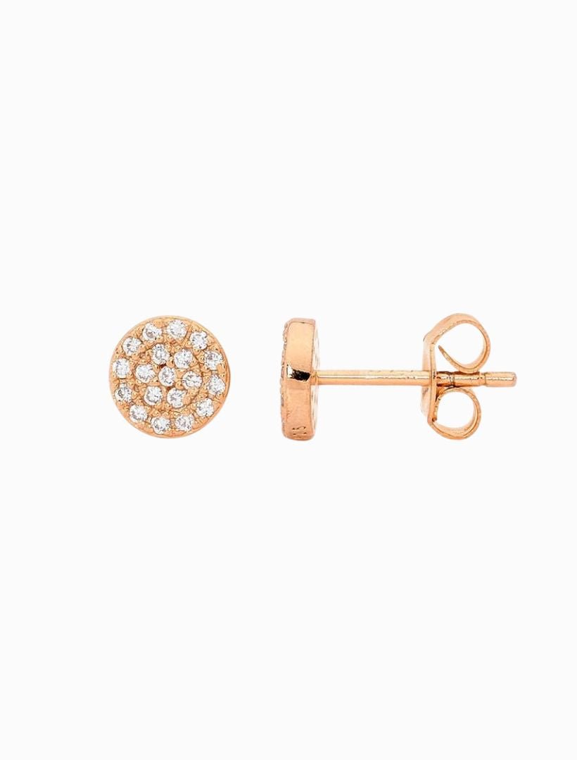 7mm Cubic Zirconia Pave Circle Studs Rose Gold - Zjoosh