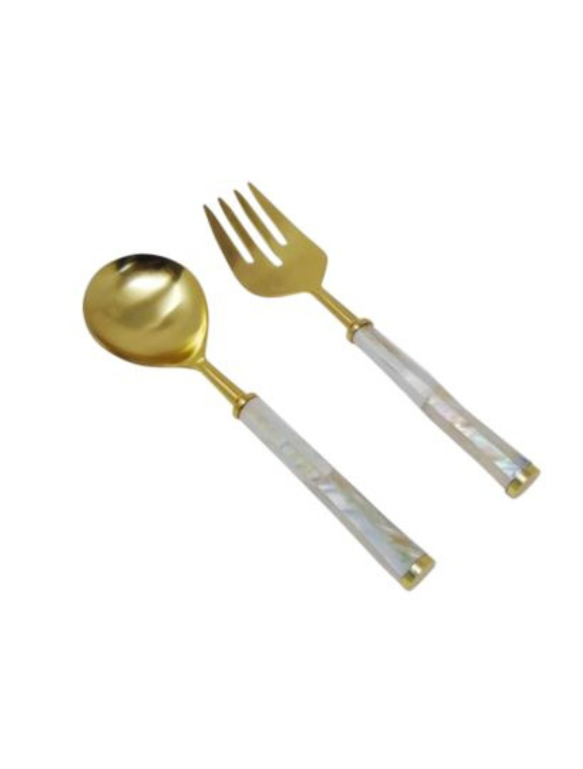 Mother Of Pearl Salad Server Gold