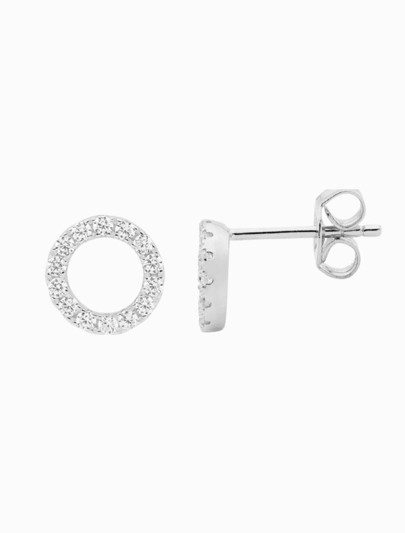 8mm Cubic Zirconia Pave Circle Studs Rhodium - Zjoosh