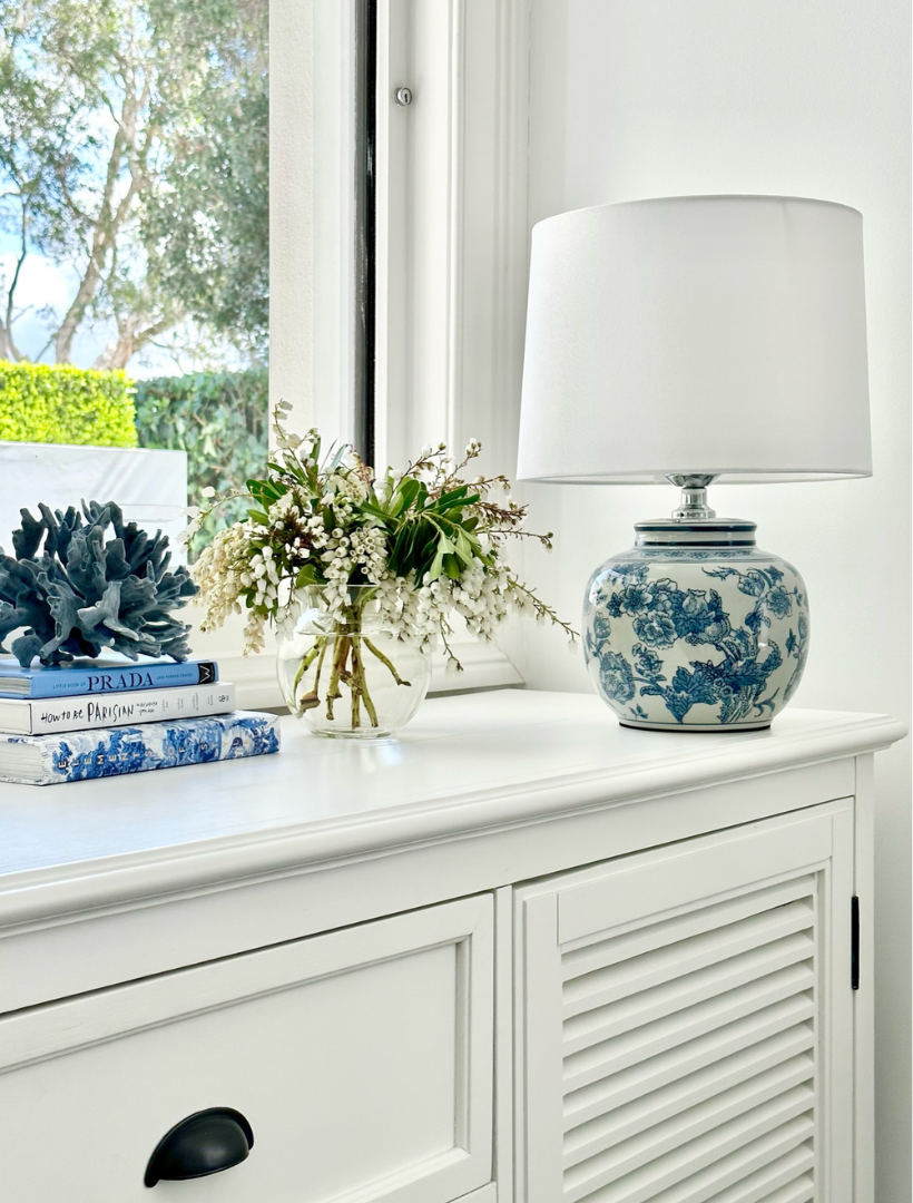 Chinoiserie Blooms Lamp Blue