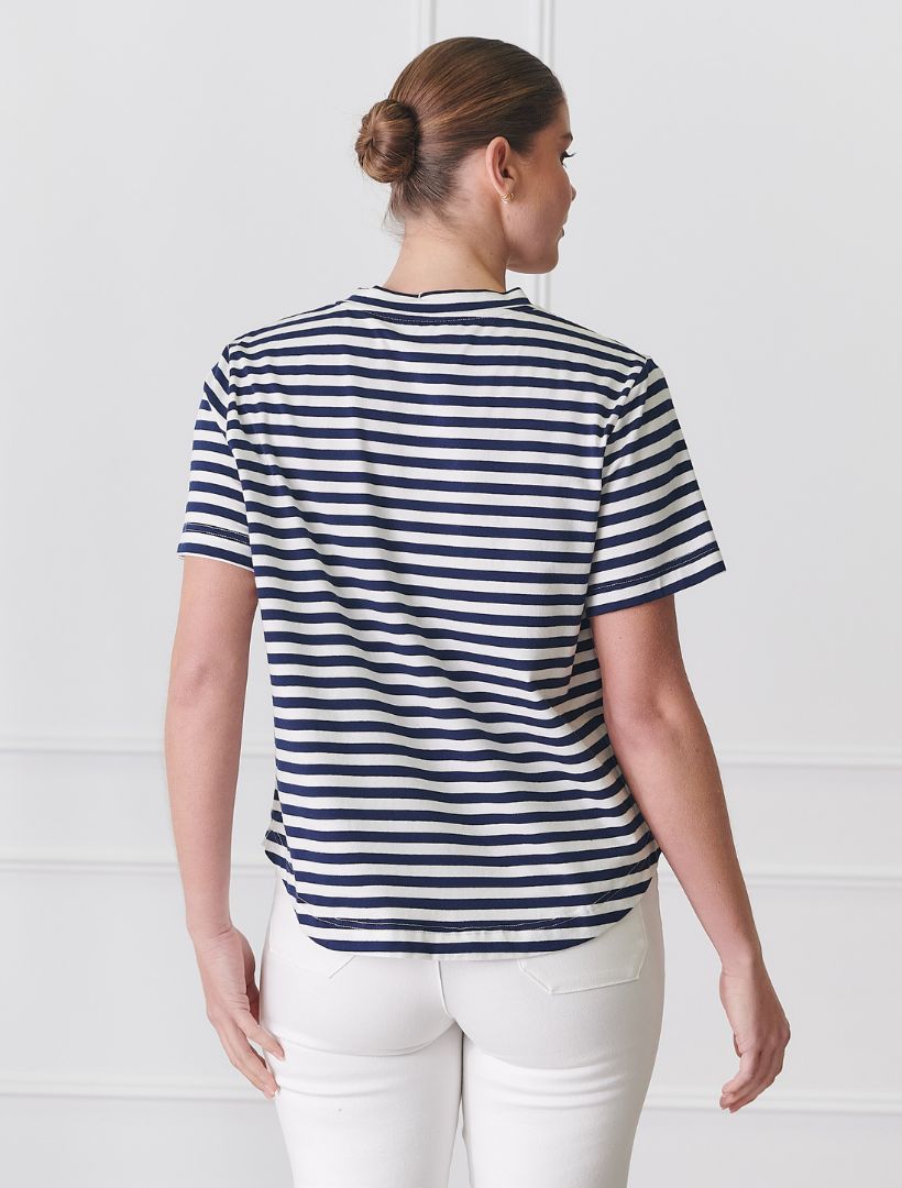 Back view - navy white striped tee