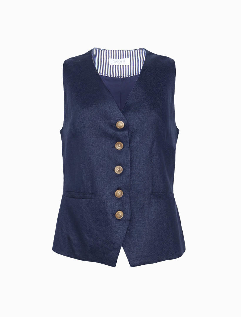 Anita Linen Vest Navy