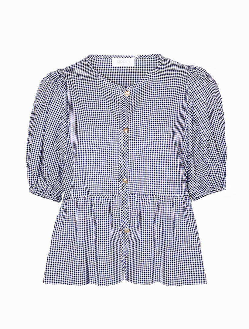 Nadia Gingham Top Navy