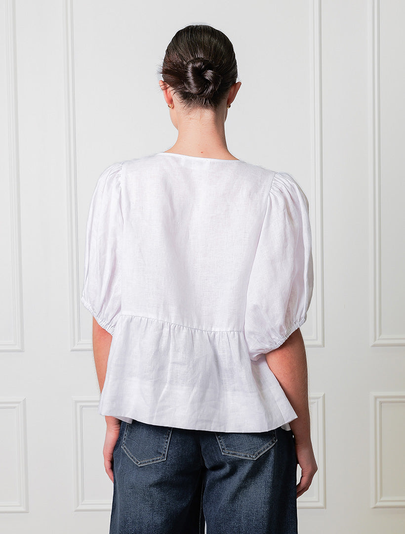 Nadia Tie Front Linen Top White