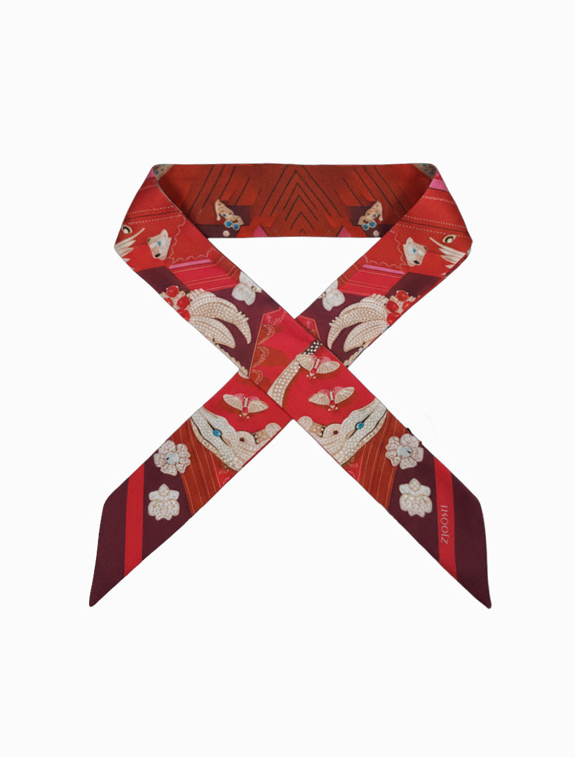 Red Tigers and Birds Neck Scarf