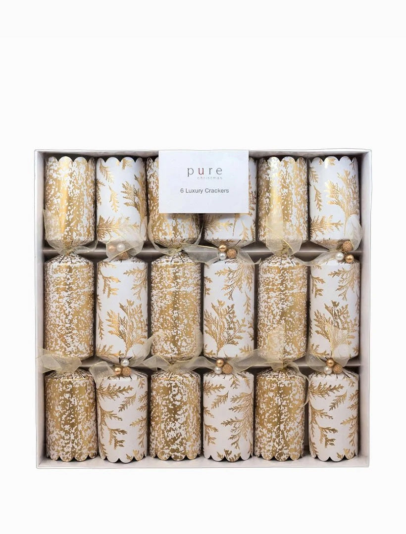 Luxury Cracker White With Gold Fern Foil (Pack of 6)