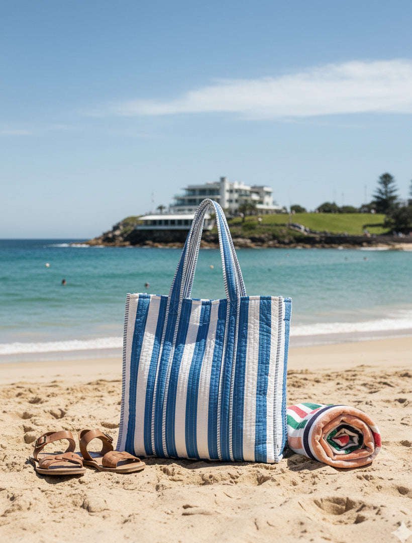 Isola Bella Tote Blue White Stripes