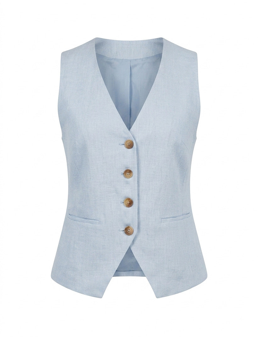 Anita Linen Vest Pale Blue