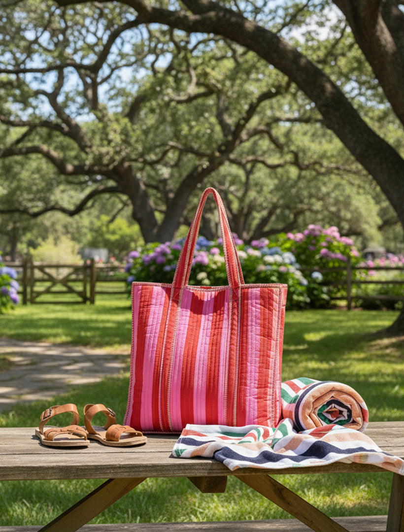 Isola Bella Tote Pink Red Stripes