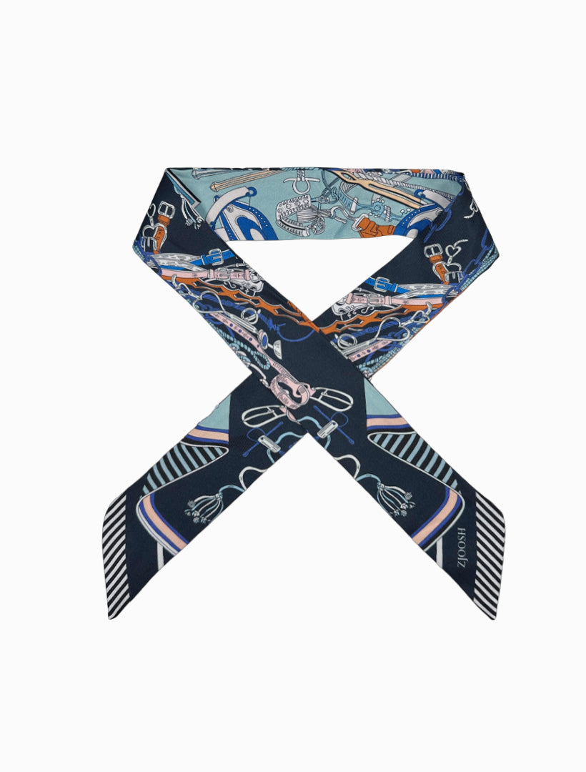 Navy Belts and Chains Neck Scarf