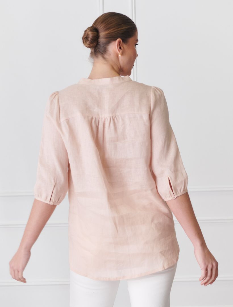 Back view - blush linen shirt