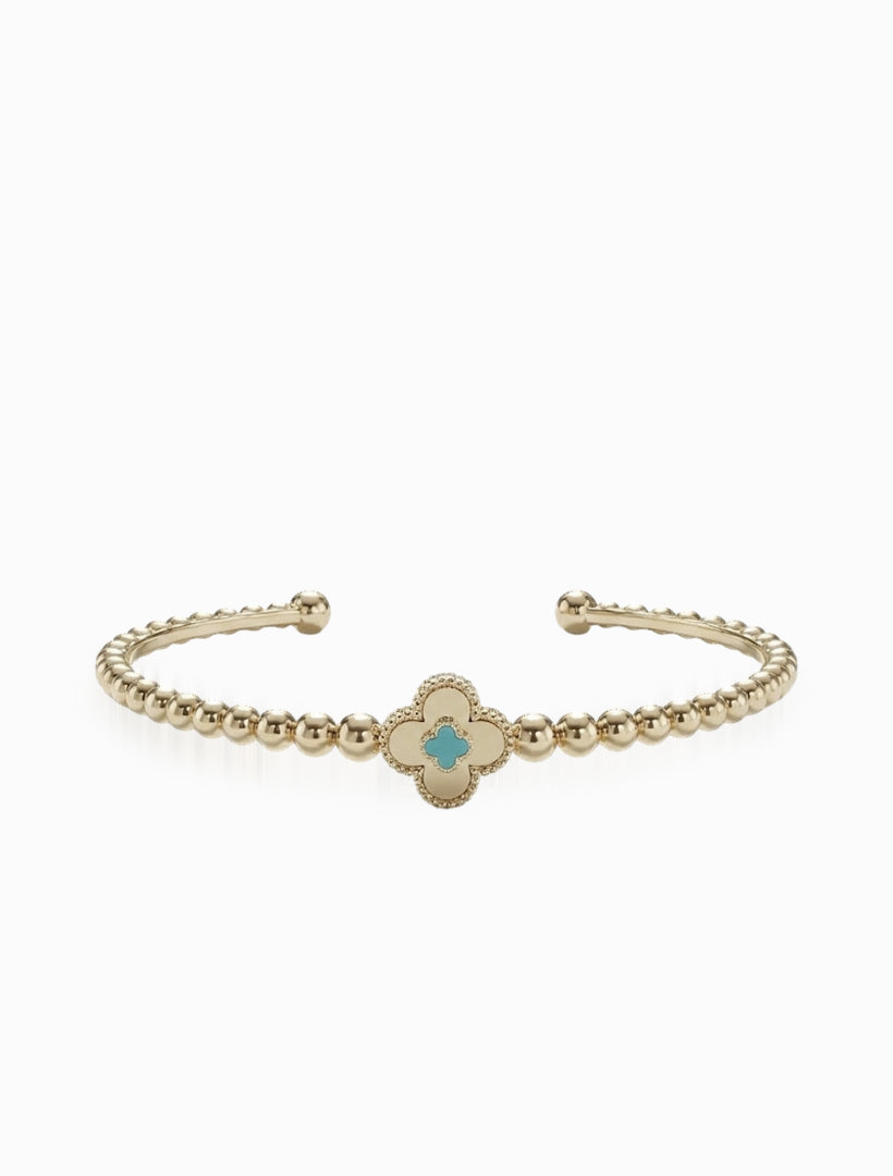 Beaded Clover Turquoise Bangle Gold