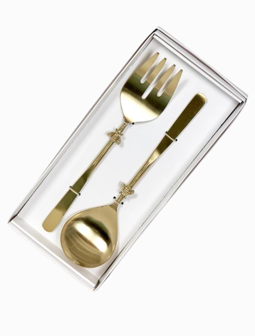 front view - bee salad server set of 2