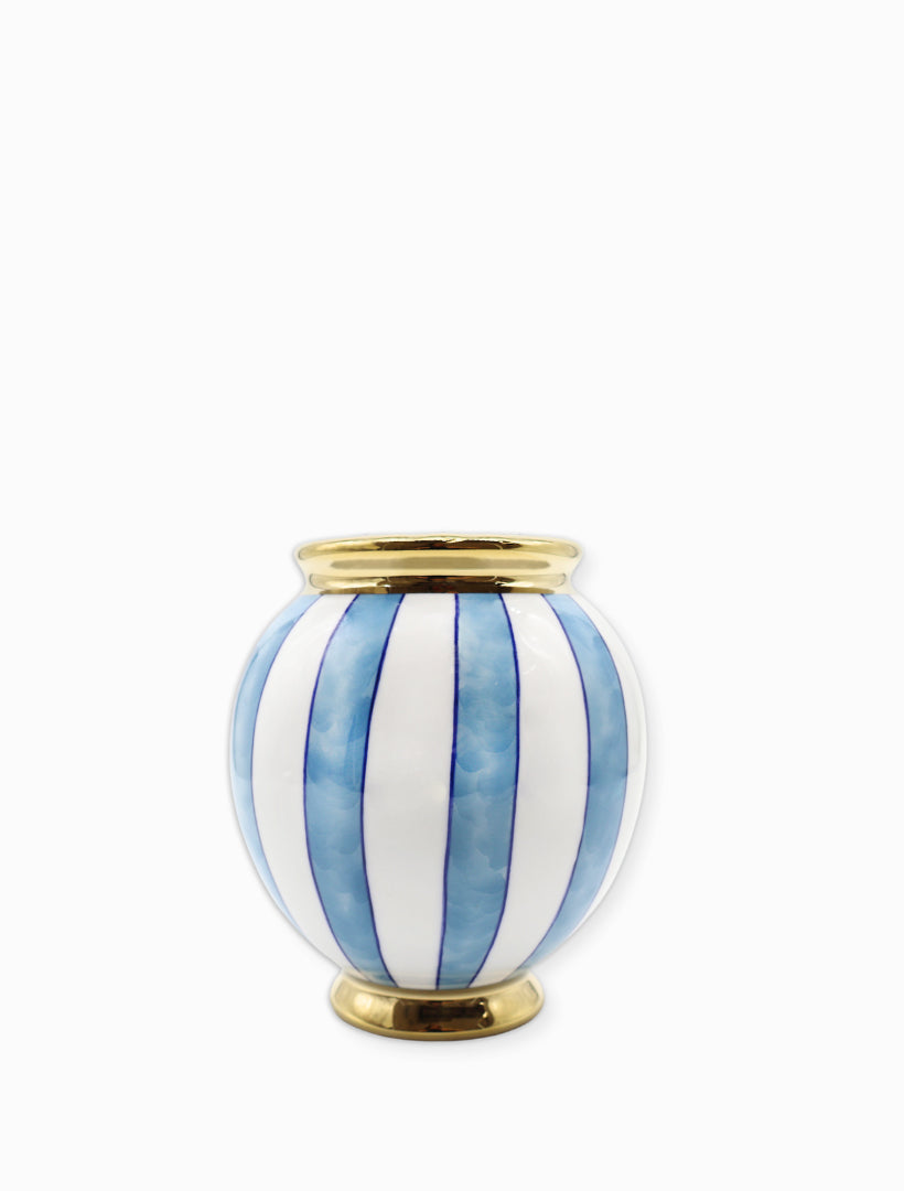 Front view - Blue striped ceramic vase