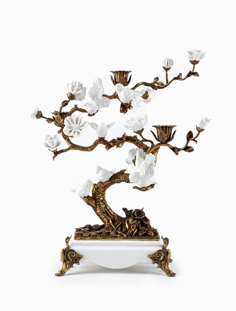 Bird Tree Candelabra White