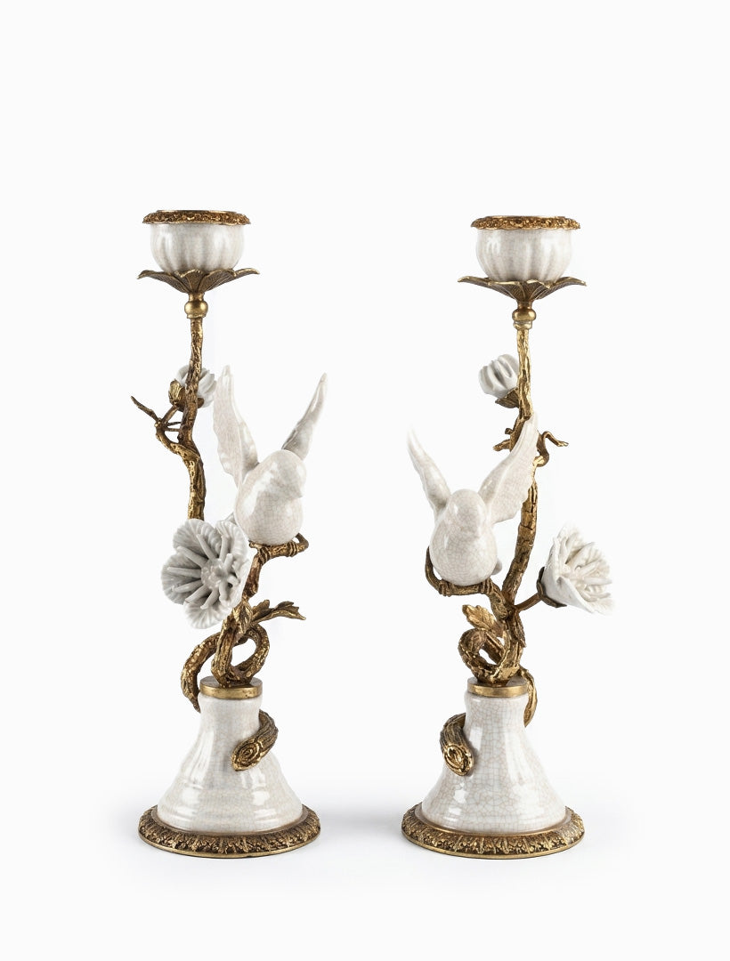 Bird and Flower Candleholder White