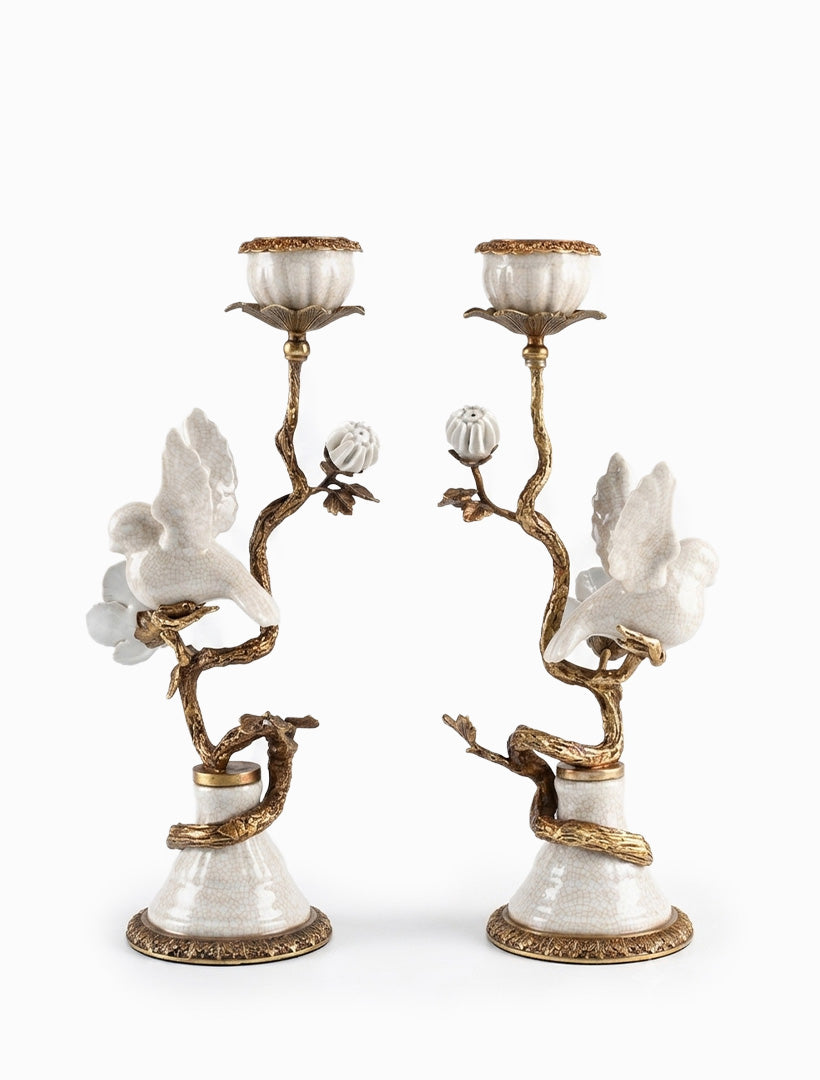 Bird and Flower Candleholder White
